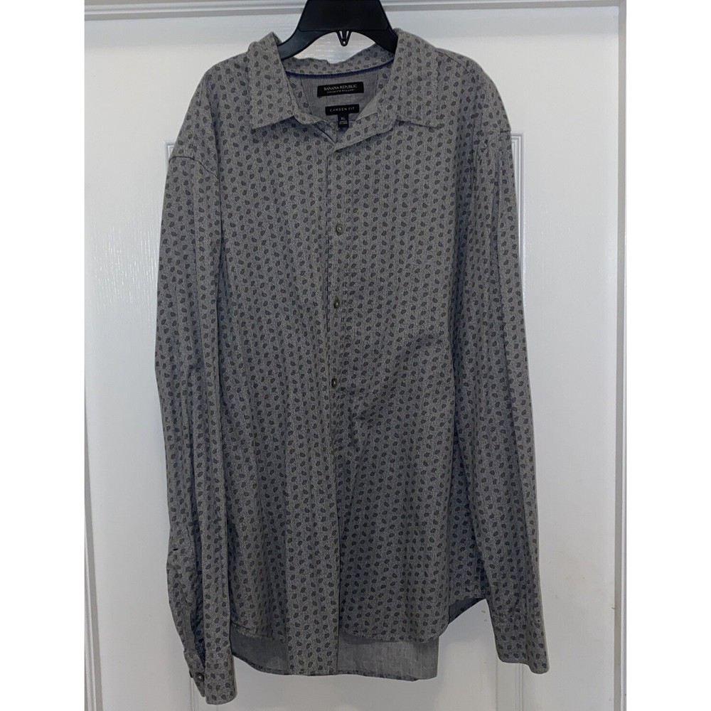 banana republic custom 078 wash shirt grey paisley XL mens long sleeve button